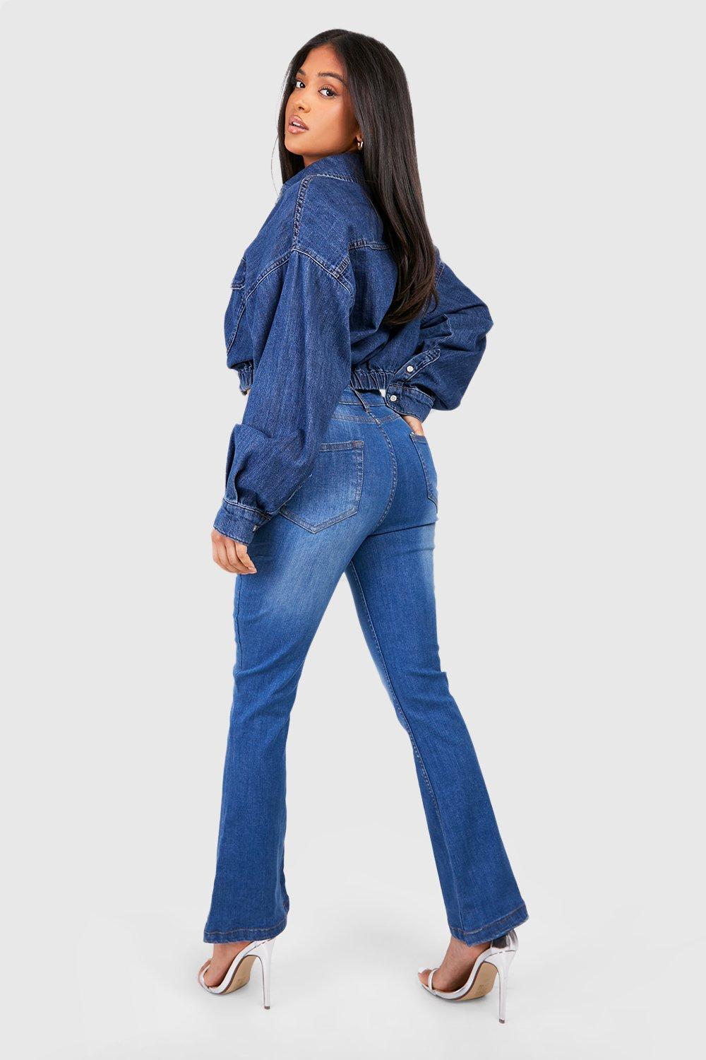 Boohoo Women s Petite Mid Blue High Waist Skinny Flared Jeans 28
